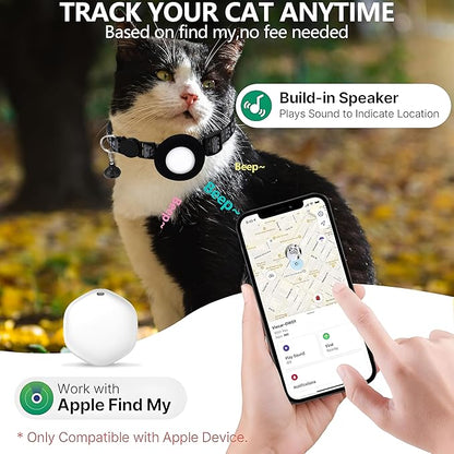 GPS Tracker for Cats, Mini GPS Pet Tracker with Collar, IP68 Waterproof Cat Trackers,No Monthly Fee,Work with Apple Find My(iOS Only),Smart Trackers for Pets(Black)