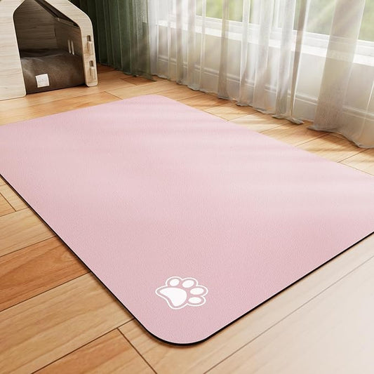 Dog Food Mat - Absorbent Cat Mat for Food and Water, No Stains Pet Feeding Bowl Mat, Easy to Clean Pet Placemats, Quick Dry Dog Water Dispenser Mat for Messy Drinkers | Paw Pink 18"x34"