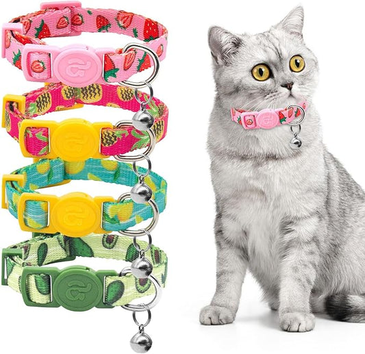 azuza 4 Pack Cat Kitten Collar Breakaway with Bell Quick Release Safe Buckle Adjustable Cat Kitten Collar