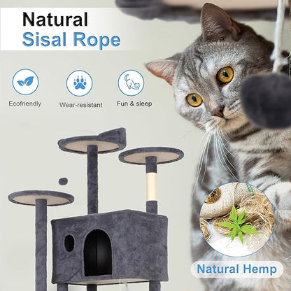 FDW | 81" Cat Tree Tower | Dark Gray | Multi-Level Indoor Activity Center with Sisal Scratching Posts, Condos, Plush Perches, Hanging Cat Toys | Sturdy, Easy to Assemble | for Kittens & Adult Cats