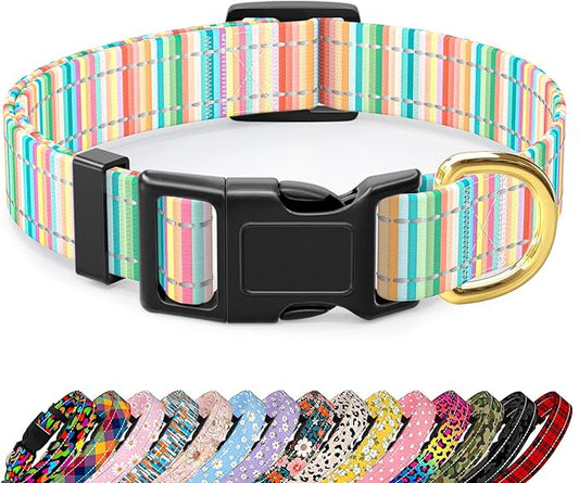 Reflective Dog Collar, Cute Dog Collar for Extra Small Dogs, Soft Nylon Puppy Collar for Boy and Girl Female Dogs, Adjustable Pet Collars with Quick Release Buckle, Colorful Watercolor Art