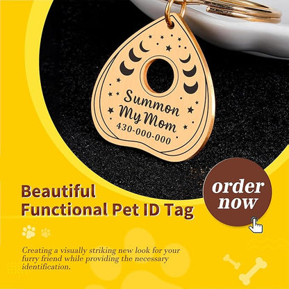 Cat Collar Tags Personalized - Goth Dog Tag Spooky Halloween Style, Summon My Mom Dad, Witch Friendly, Customizable Pet Name ID Tags Engraved on Both Sides, Dog Cat Accessories
