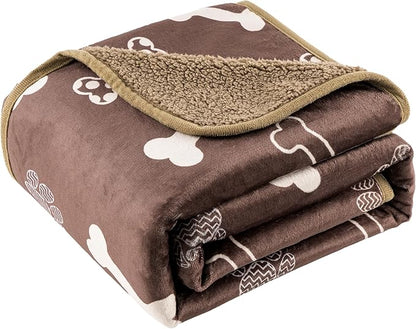 Waterproof Dog Blankets Pet Blanket 60"x80", Soft Fluffy Sofa Car Bed Protector, Reversible Sherpa Fleece Dog Blanket for Large Dogs (Chocolate Brown-Bones)