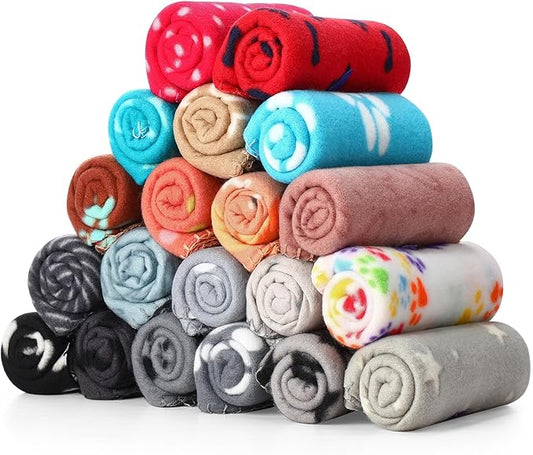 Eccliy 20 Pcs Puppy Blanket Pet Soft Fleece Dog Blankets Warm Felt Throw Sleep Mat Bed Covers for Doggie Puppy Pet Dogs Cat, 20 Styles (39 x 35 Inch,Mix)