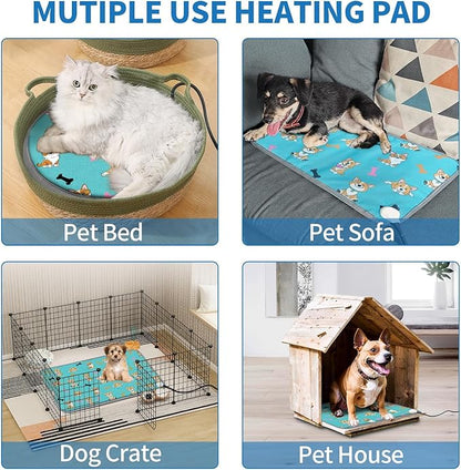 Extra Large Dog Heating Pad 47x30 in Waterproof Smart Thermostat Switch, Whelping Supplies Heated Dog Bed, Adding Wire Rope Wires Puppy Heating Pad Mat-Blue
