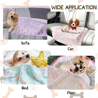 Rezutan Dog Blankets Throw 3 Pack for Large Medium Pet Cat Soft Fuzzy Blankets Washable,Reversible Paw Print for Dog Kennels-Beds, Sofas, Furniture Protection,41 x 31 inch, Purple/Green/Brown