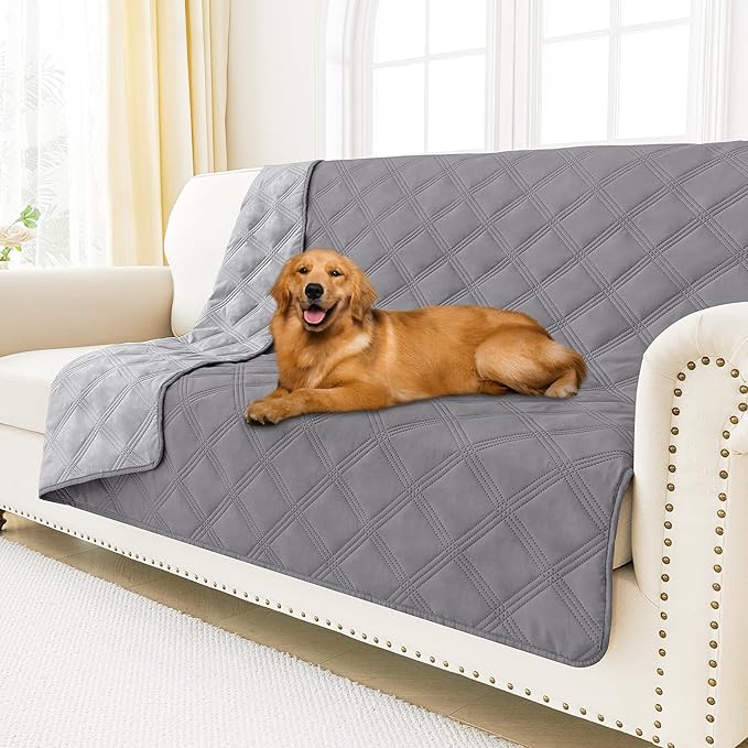 Smiry Waterproof Dog Bed Cover Blanket 52x82, Soft Reversible Pet Blanket, Washable Leakproof Cats Dogs Couch Cover for Sofa, Couch, Furniture, Grey/Light Grey