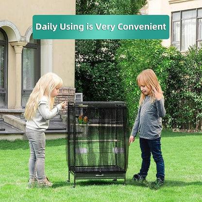 Bird Cage Seed Catcher, Seed Catcher Guard Net Cover, Parrot Nylon Mesh Net Cover, Universal Soft Airy Cage Net Stretchy Skirt for Round Square Cages (Solid-Black, 15.7" x87")