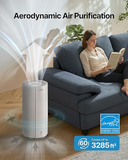 COWAY Air Purifier for Large Room Whole Home Up to 3,285 ft², HEPA Filter for Smoke, Allergen, Pet Dander, Odor, PM(1, 2.5, 10), AQI, Turbo Eco Mode, Energy Star, 3yr Warranty, Airmega 450 White