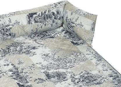 Brilliant Sunshine Quilted Calming Dog Bed Mat, Removable Washable Cover, Cushion Protector and Couch Covers for Dogs, Pets, Cats, Medium, Blue Beige Toile