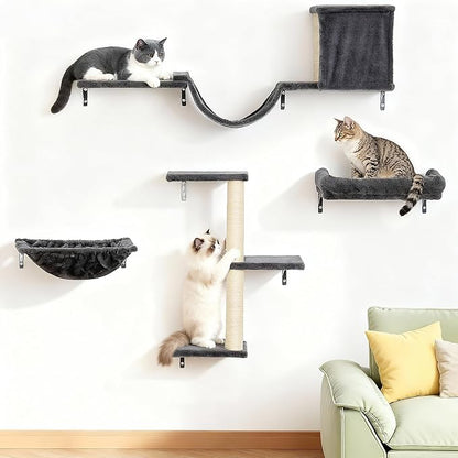 Heavy Duty Cat Wall Shelves for Indoor Cats Large Adult, 17'' Large Hammock and Perch Bed for Wall, 5-in-1 Wall-Mounted Cat Climbing Set for Multi-Room Use