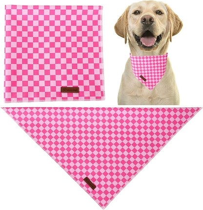 Summer Dog Bandana, UP URARA PUP Pink Bandana for Small Large Dogs, Cotton Handkerchief Fashion Plaid Puppy Triangle Bid Scarf for Boy Girl Dogs