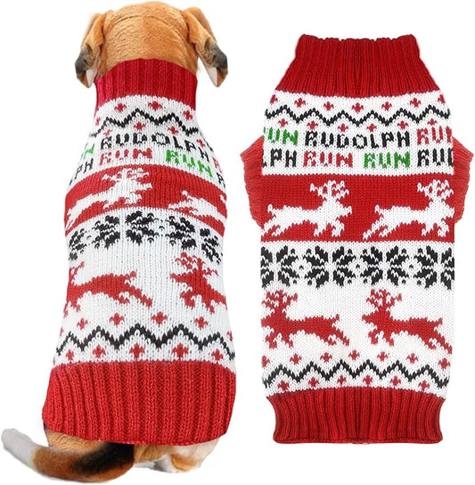 Dog Christmas Sweater Xmas Pet Clothes Cute Reindeer Christmas Dog Costume Outfits Holiday Knitwear Puppy Cat Jumpers New Year Gifts for Small Medium Large Dogs(Red Runing Deer,XXL)