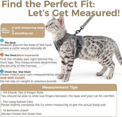 Cat Harness and Leash Set Escape Proof Tactical Extra Large Kitten Harness Emotional Support Cat Vest, Grey, XL