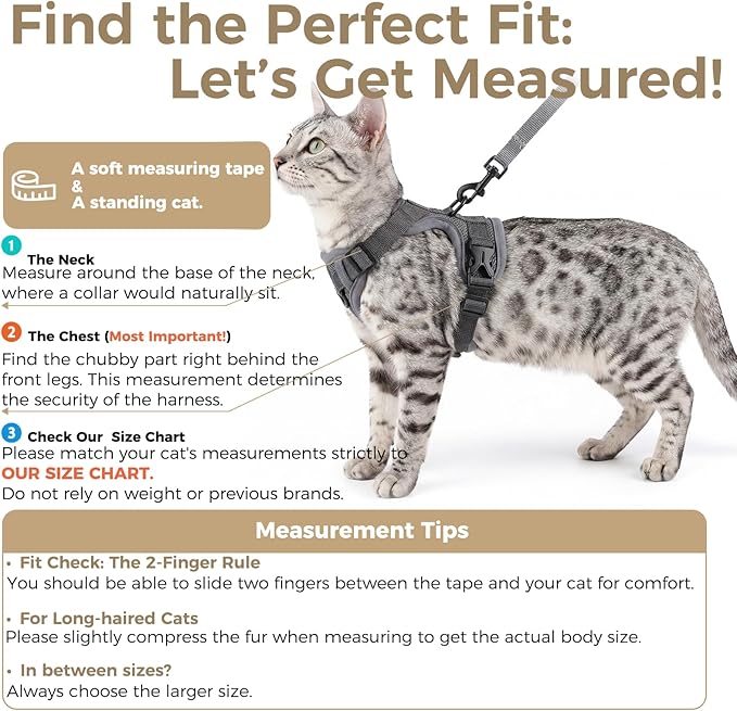 Cat Harness and Leash Set Escape Proof Tactical Large Kitten Harness Emotional Support Cat Vest, Grey, L