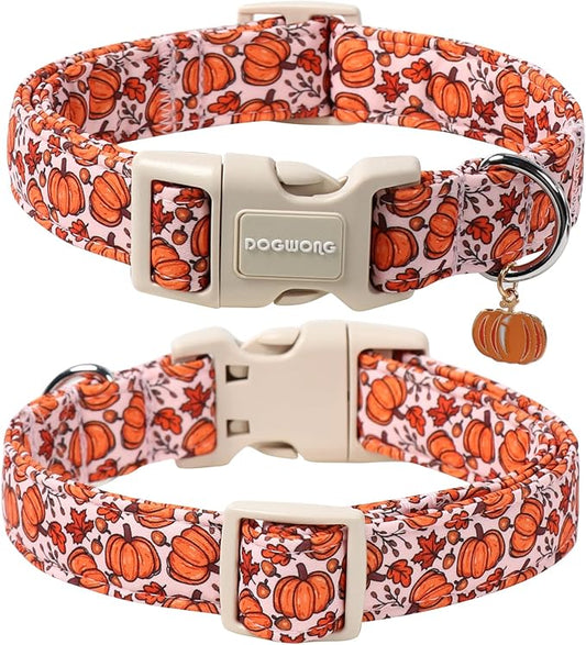 DOGWONG Pumpkin Dog Collar- Cute Pink Fall Dog Collars Adjustable Maple Fall Dog Collar for Small Medium Large Dogs M