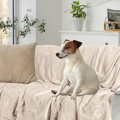 PETMAKER Dog Blanket - 60x80in Reversible Sherpa Blanket - Throw Blankets for Bed, Couch, Crate, or Car - Machine Washable Puppy Essentials (Cream)