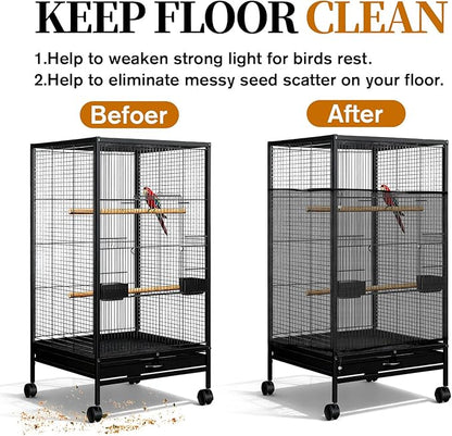 1 Pc Large Bird Cage Seed Cather, Bird Cage Cover 31 X 118 Inches Adjustable Birds Cages Skirt, Elastic Band Mesh Cages Cover for Parrot Seed Guard