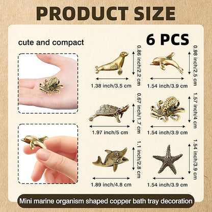 6 Pcs Copper Bath Disks Ornaments Mini Ocean Animal Shape– Starfish Turtle Dolphin Shark Sea Lion Octopus, Unique Copper Birdbath Purification Cleaner, Universal Fit for Outdoor Birdbaths