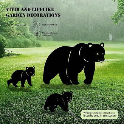 3 Pack Bear Metal Garden Decorative Stakes, Weather Proof Silhouette Statues for Yard, Patio,Outdoor Decor for Bear Lovers and Pet Owners