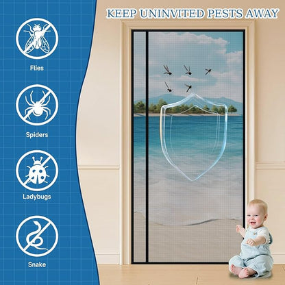 Magnetic Screen Door Left Right Side Opening Upgraded PET Mesh Greater Than Fiberglass and Polyester,Keep Bugs Out,Pet & Kid Friendly,Suitable for Sliding Doors,Patio French Doors-72" X 80"