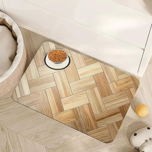 Vintage Wooden Dog Cat Food Mat,Boho Absorbent Pet Feeding Mat for Food and Water,Non-Slip Dog Bowl Mats Floor Protector 16"x24"