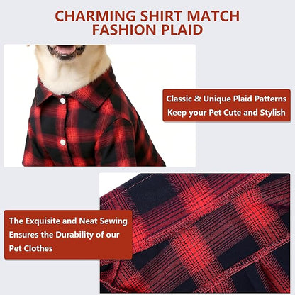 Koneseve Dog Shirt Pet Plaid Clothes T-Shirt Sweater Matching Breathable for Small Medium Large Dog Cat Puppy Adorable Casual Cozy Halloween Thanksgiving Christmas Costumes (Red; 5XL)