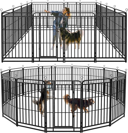 Heavy Duty Dog Playpen: 16 Steel Panels 47" Height, Square Steel Pipe with Reinforced Crossbars, 36FT 103 Sq.ft Portable Fence for Yard RV Camping, Snowy Black