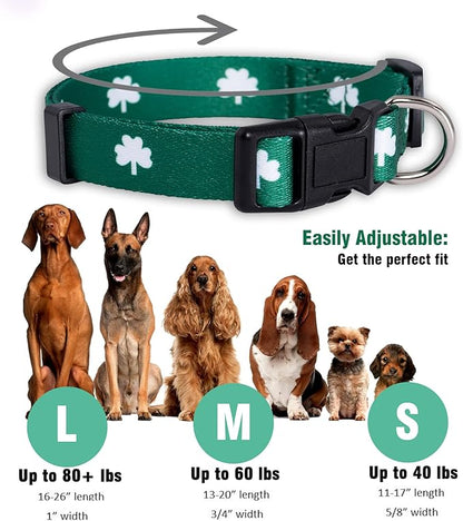 Native Pup St Patricks Dog Collar- Saint Patrick Green Shamrock Pet Collars- St. Patrick’s Lucky Irish- Cute Boy Girl Puppy Gift- Adjustable for Small, Medium, Large Breeds (Shamrock, Medium)