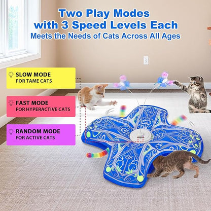 Interactive Cat Toys for Indoor Cats,[Newly Upgraded] Rechargeable Touch Activated Hide and Seek Kitten Toys for Bored Indoor Adult Cats with Fluttering (Blue)