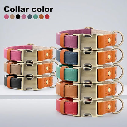 Plutus Pet Genuine Leather & Hemp Dog Collar – Adjustable Heavy Duty Pet Collar with Quick Release Metal Buckle, Soft & Stylish for Puppy and Small, Medium, Large Dogs (Blue, S)