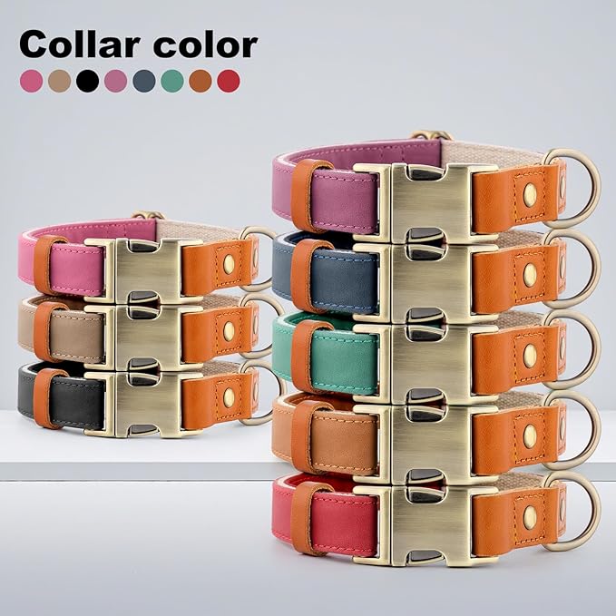 Plutus Pet Genuine Leather & Hemp Dog Collar – Adjustable Heavy Duty Pet Collar with Quick Release Metal Buckle, Soft & Stylish for Puppy and Small, Medium, Large Dogs (Red, S)