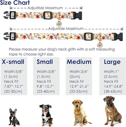 Cute Dog Collar Beige Flower Pattern for Boys and Girls Holiday Dog Collars Summer Fall Gift Adjustable for Medium to X-Large Breed Dogs (L)
