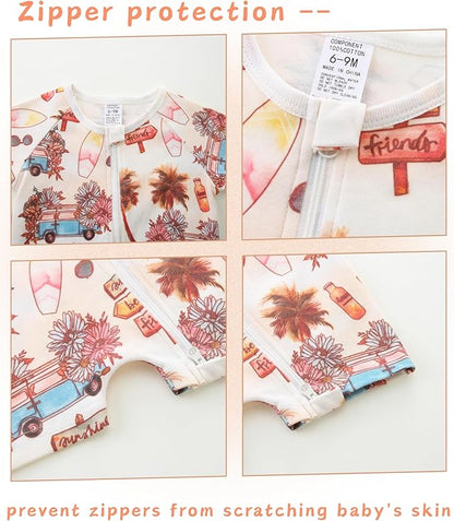 Unisex Summer Trendy 2-Pack Rompers Short Sleeve Zipped Bodysuit Infant Cotton Outfits