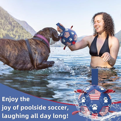 QDAN Dog Toys Soccer Ball with Straps, Durable Balls for Large Dogs, Beach Pool Dog Water Toy, Puppy Dog Birthday Gifts (8 Inch)