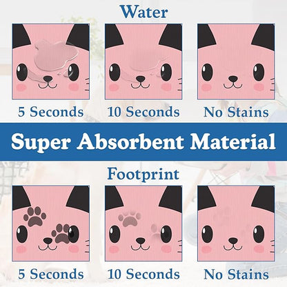 Pink Cat Meow Dog Food Mat–Christmas Stocking Absorbent Quick Dry Feeding Placemat for Food and Water Bowls, Non Slip Rubber Backing, Waterproof Pet Supplies for Mess-Free Eating 16"x24"