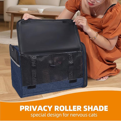 Top Loading Medium Cat Carrier with Private Curtain, Soft-Sided Small Pet Travel Crate Veterinarian, Teacup Poodle Dog Kennel Bag Suitcase Luggage Sleeve, 18x11x11 Inch Navy