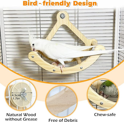 Rocking Bird Toys Perch for Window and Cage, Bird Perch for Wall Suction Mount, Wooden Parrot Toys for Medium Birds, Enrichment Cockatiel Toy Fun and Accessoriess for Budgie, Lovebird, Conure