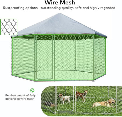6.8x6.8 FT Large Outdoor Dog Kennel Outside with Heavy-Duty Steel Frame, Waterproof UV-Resistant Cover, Secure Lock, and Hexagonal Wire Fence