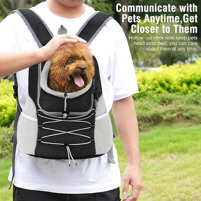 Pawaboo Pet Dog Carrier Backpack, Puppy Dog Travel Front Carrier for Small Medium Dogs Cats, Adjustable Breathable Dog Carrying Backpack with Safety Strips for Hiking, Walking (Black L Up to 14 lbs)