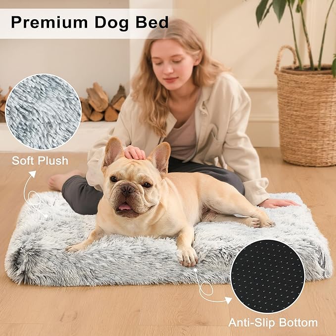 Fluffy Orthopedic Dog Beds for Small Dogs with Washable Removable Cover Dog Crate Bed Egg Crate Foam Support Plush Pet Pad Mat with Anti-Slip Bottom(Grey,30 * 20)