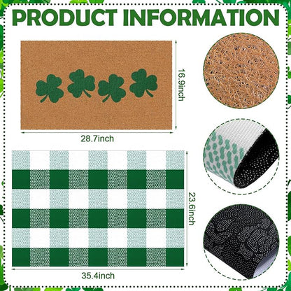 Tinideya 2 Pcs St. Patrick's Day Door Mat Shamrock Welcome Non Slip Green and White Coir Mats Floor Layering Doormats Seasonal for Front Porch Entryway Decor(Green White, St. Patrick's Day)