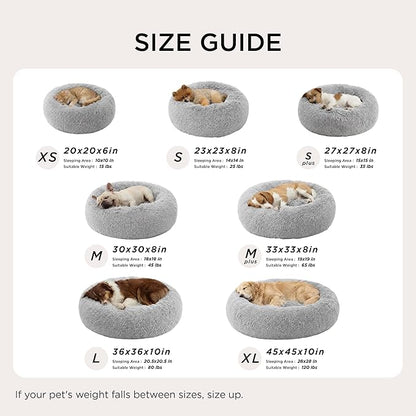 Bedsure Calming Cat Beds for Indoor Cats - Small Cat Bed Washable 20 inches, Anti-Slip Round Fluffy Plush Faux Fur Pet Bed, Fits up to 15 lbs Pets, Pale Grey