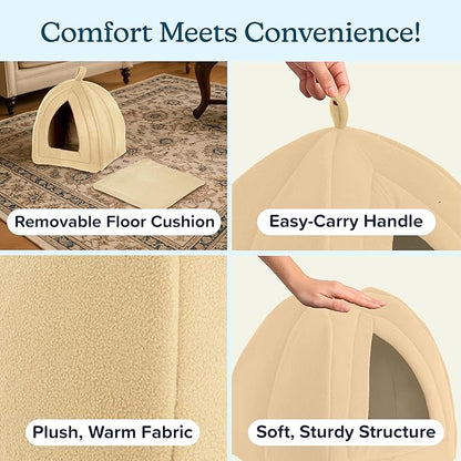 Cat House Indoor Cat Bed with Removable Foam Cushion, Plush Cat Tent Bed for Small Pets, Comfortable Cozy Hideaway for Cats, Kittens, Rabbits, Guinea Pigs, Ferrets, Hedgehogs, by PETMAKER
