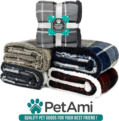 PetAmi Waterproof Dog Blanket for Small Medium Dog Puppy Cat Throw for Couch Cover Leakproof Protection, Sherpa Fleece, Reversible Soft Washable 29x40 Plaid Light Gray