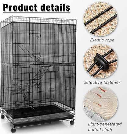 Shappy Large Bird Cage Seed Catcher,Bird Cage Cover Net Skirt Guard,Adjustable Soft Airy Mesh Net for Parrot Parakeet Macaw(59.8 x 39.4 Inch/ 152 x 100 cm,Black)