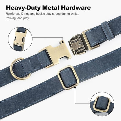 Plutus Pet Genuine Leather Dog Collar – Adjustable Pet Collar with Quick Release Metal Buckle, Soft Real Leather for Small Medium Large Dogs, Heavy Duty & Skin-Friendly (Blue, S)