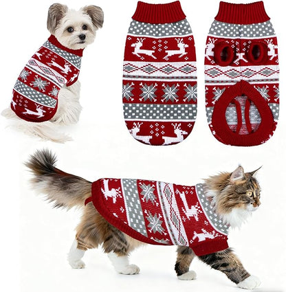 Dog Christmas Sweater Pet Winter Warm Coat Pajamas Small Dog Sweaters Reindeer Snowflake Christmas Sweater for Large Cats Small Dogs (Reindeer, XL)