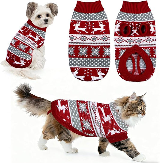 Dog Christmas Sweater Pet Winter Warm Coat Pajamas Small Dog Sweaters Reindeer Snowflake Christmas Sweater for Large Cats Small Dogs (Reindeer, XL)