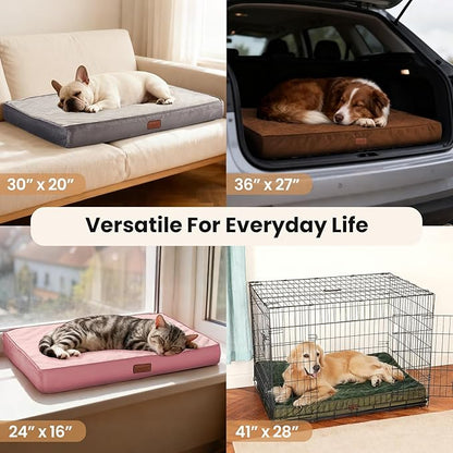 OhGeni Orthopedic Waterproof Dog Bed for Medium Dogs, Machine-Washable Removable Cover in Easy-Clean Fabric, High Density Foam & Easy-Carry Handle, Suitable for Crate, 30 inch (Pink)